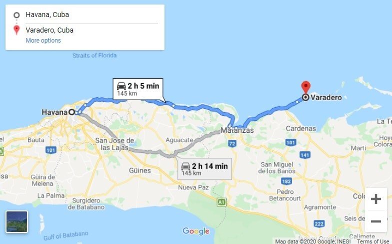 havana to varadero route